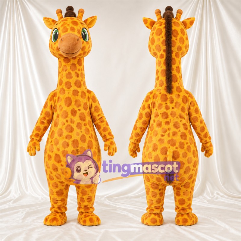 Maskottchenkostüm Giraffe – gelb / braun – Augen (grün); Kleines Fleckenmuster
