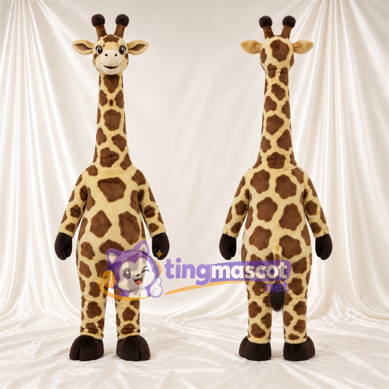 Maskottchenkostüm Giraffe – braun / creme – Lächelndes Gesicht; Großes Fleckenmuster