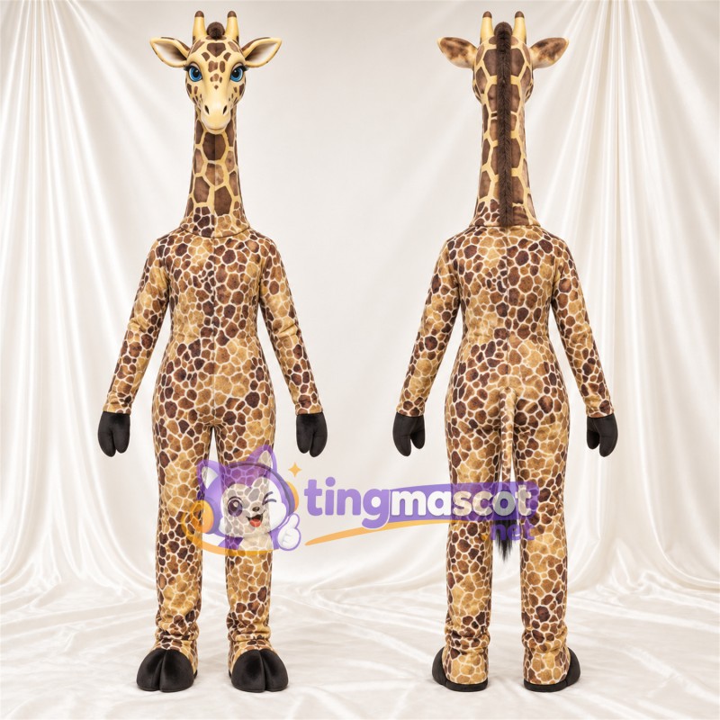 Maskottchenkostüm Giraffe – braun / creme – Langer Hals; Kleines Fleckenmuster