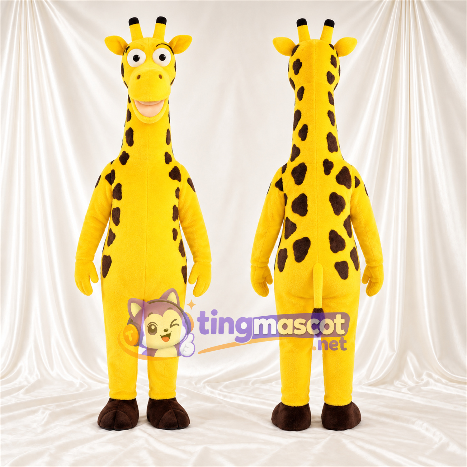 Maskottchenkostüm Giraffe – gelb / braun – Langer Hals; Flecken (schwarz) Maskottchenkostüm Giraffe – gelb / braun – Langer Hals; Flecken (schwarz)