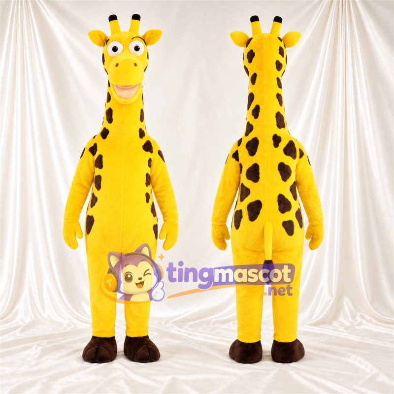 Maskottchenkostüm Giraffe – gelb / braun – Langer Hals; Flecken (schwarz)