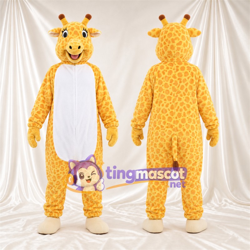 Maskottchenkostüm Giraffe – gelb / braun – Bauch (weiß); Breites Zahngrinsen