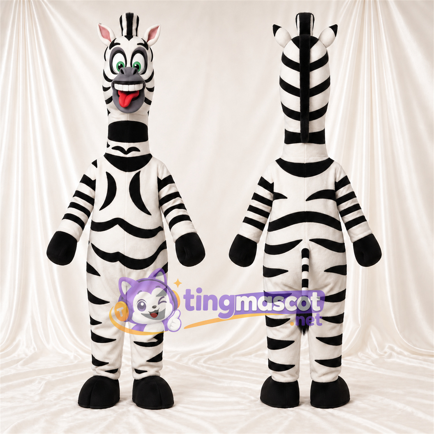 Maskottchenkostüm Zebra – schwarz / weiß – Langer Hals; Augen (grün) Maskottchenkostüm Zebra – schwarz / weiß – Langer Hals; Augen (grün)