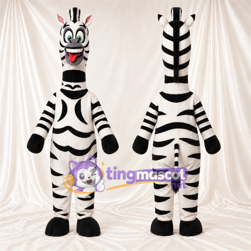 Maskottchenkostüm Zebra – schwarz / weiß – Langer Hals; Augen (grün)