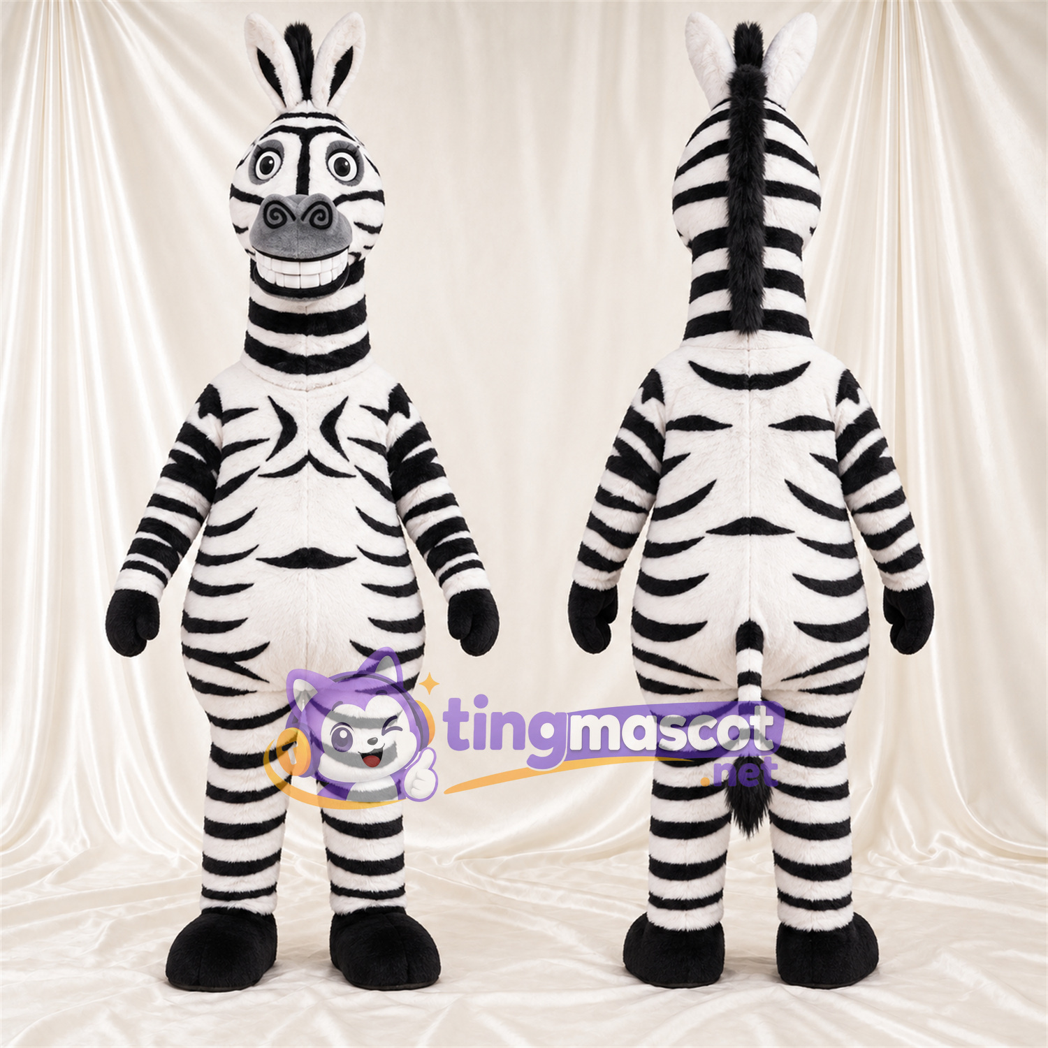 Maskottchenkostüm Zebra – schwarz / weiß – Langer Hals; Breites Zahngrinsen Maskottchenkostüm Zebra – schwarz / weiß – Langer Hals; Breites Zahngrinsen