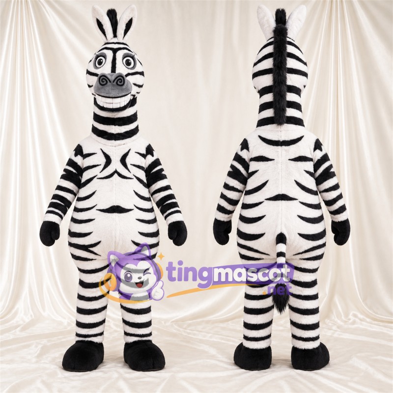 Maskottchenkostüm Zebra – schwarz / weiß – Langer Hals; Breites Zahngrinsen
