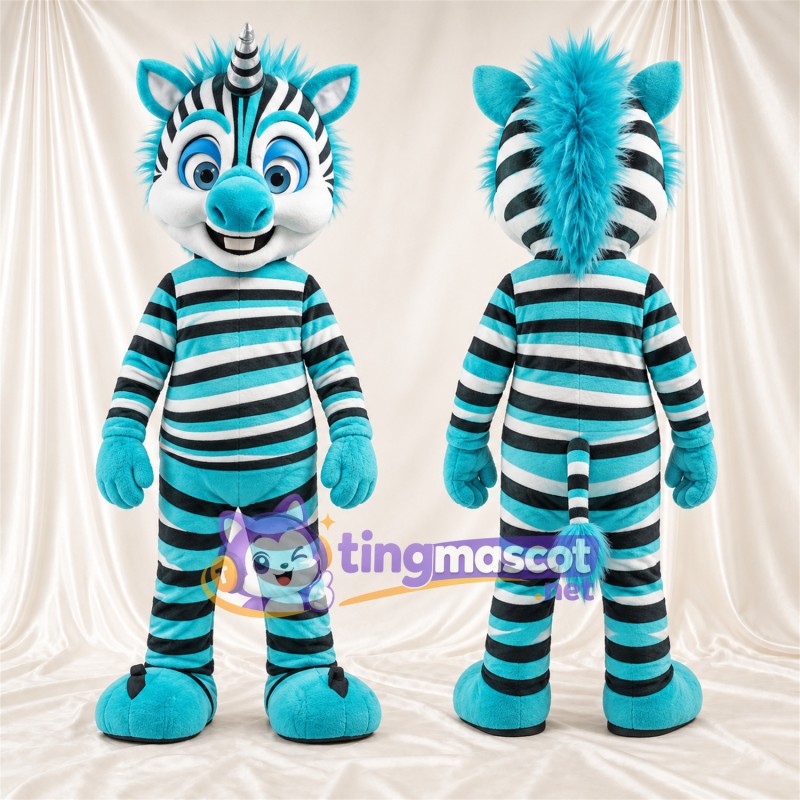 Costume de mascotte Licorne – bleu canard – Rayures