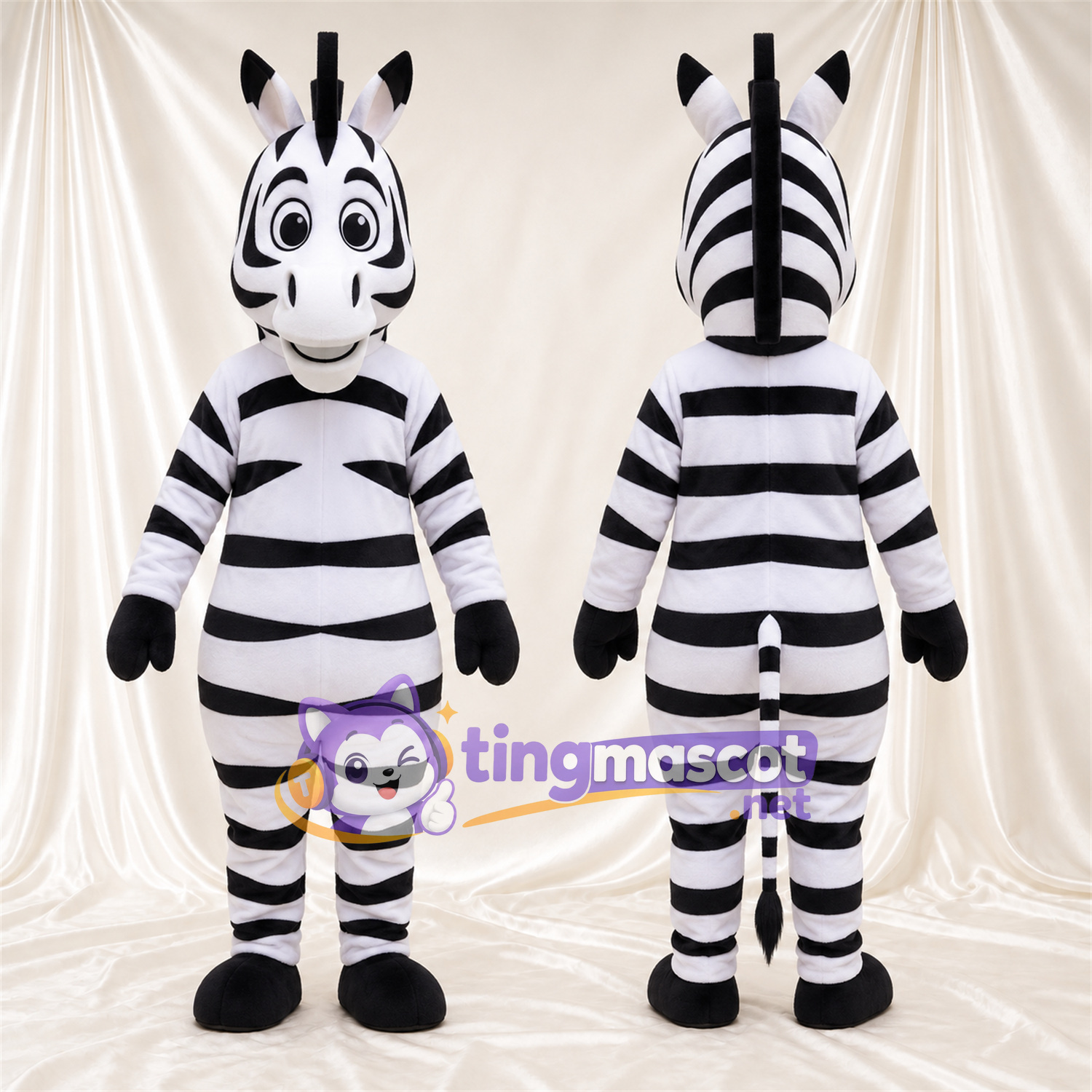 Maskottchenkostüm Zebra – schwarz / weiß – Breite Streifen; Bauch Maskottchenkostüm Zebra – schwarz / weiß – Breite Streifen; Bauch