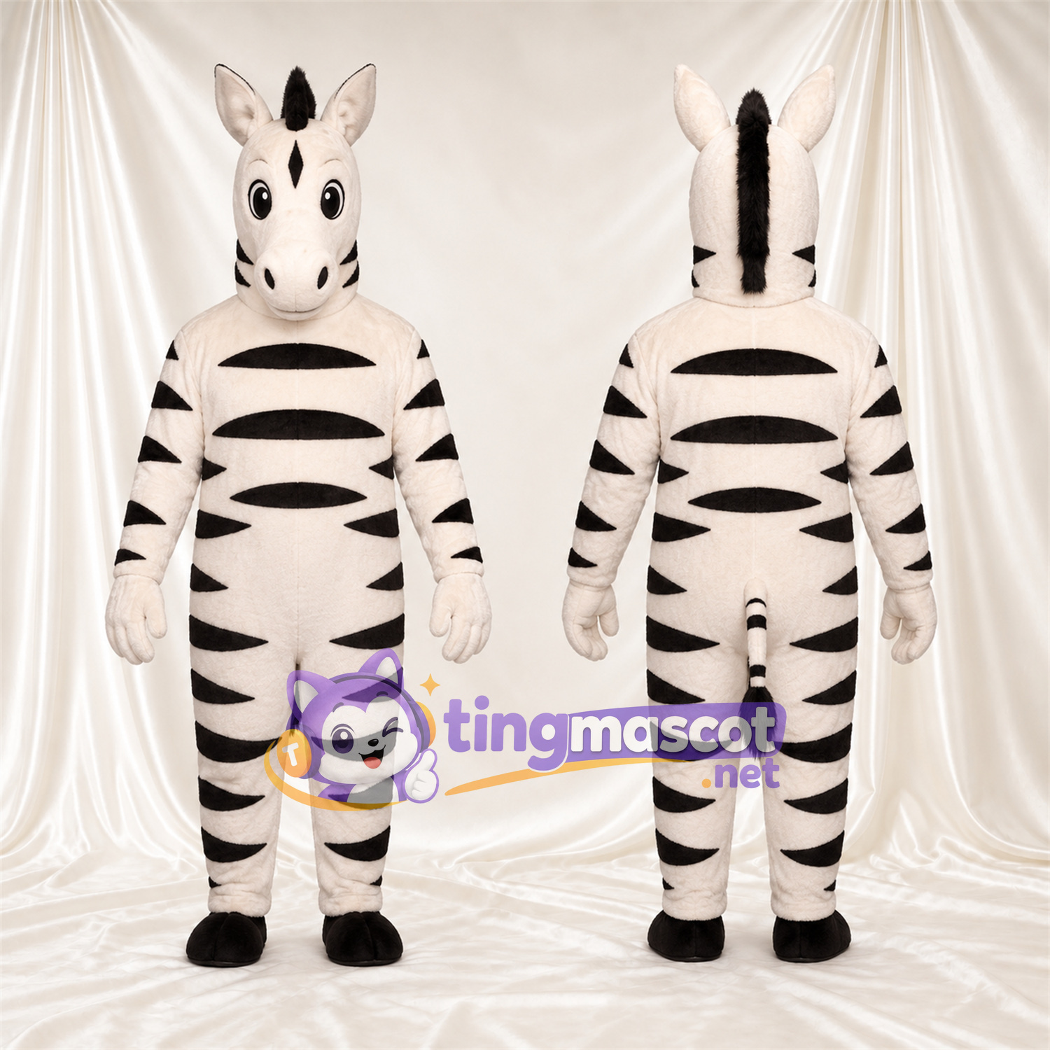 Maskottchenkostüm Zebra – schwarz / weiß – Breite Streifen; Handschuhe (weiß) Maskottchenkostüm Zebra – schwarz / weiß – Breite Streifen; Handschuhe (weiß)