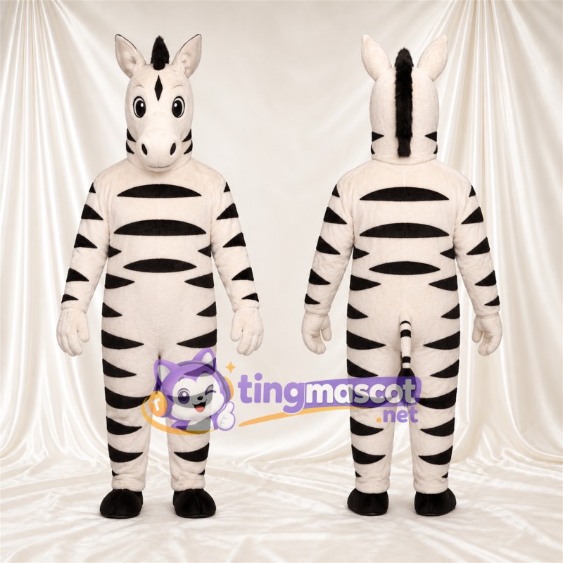 Maskottchenkostüm Zebra – schwarz / weiß – Breite Streifen; Handschuhe (weiß)