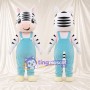Black and White Zebra Mascot Costume - Blue Overalls