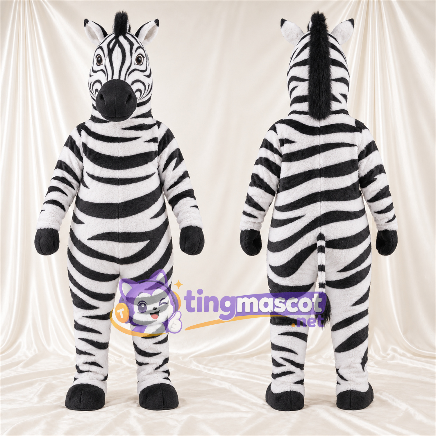 Black and White Zebra Mascot Costume - Broad Stripes and Black Muzzle Black and White Zebra Mascot Costume - Broad Stripes and Black Muzzle