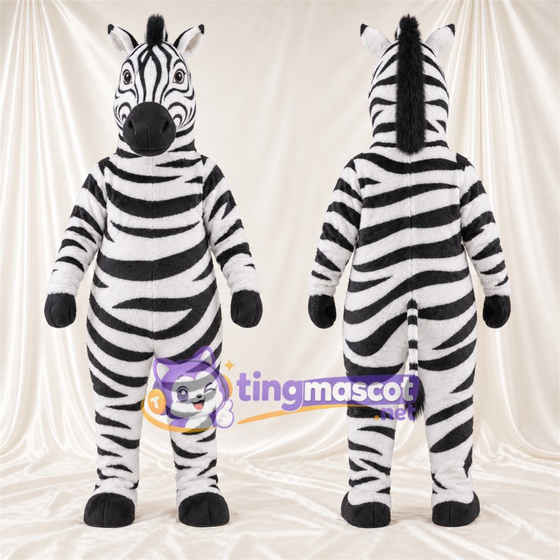 Black and White Zebra Mascot Costume - Broad Stripes and Black Muzzle