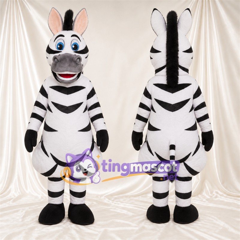 Black and White Zebra Mascot Costume - Blue Eyes and Pink Inner Ears
