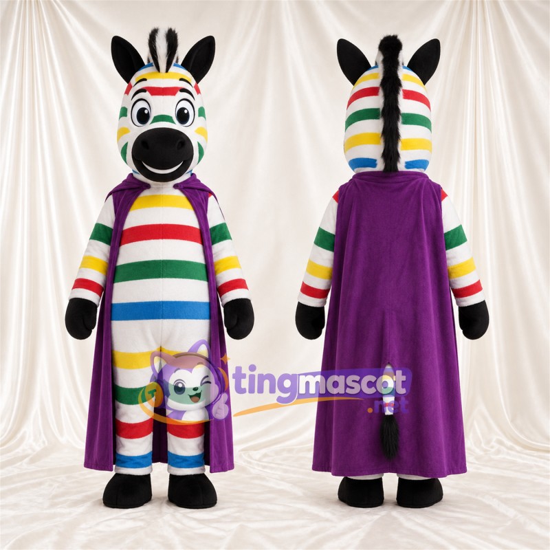 Costume de mascotte Zèbre – multicolore – Cape (violet)