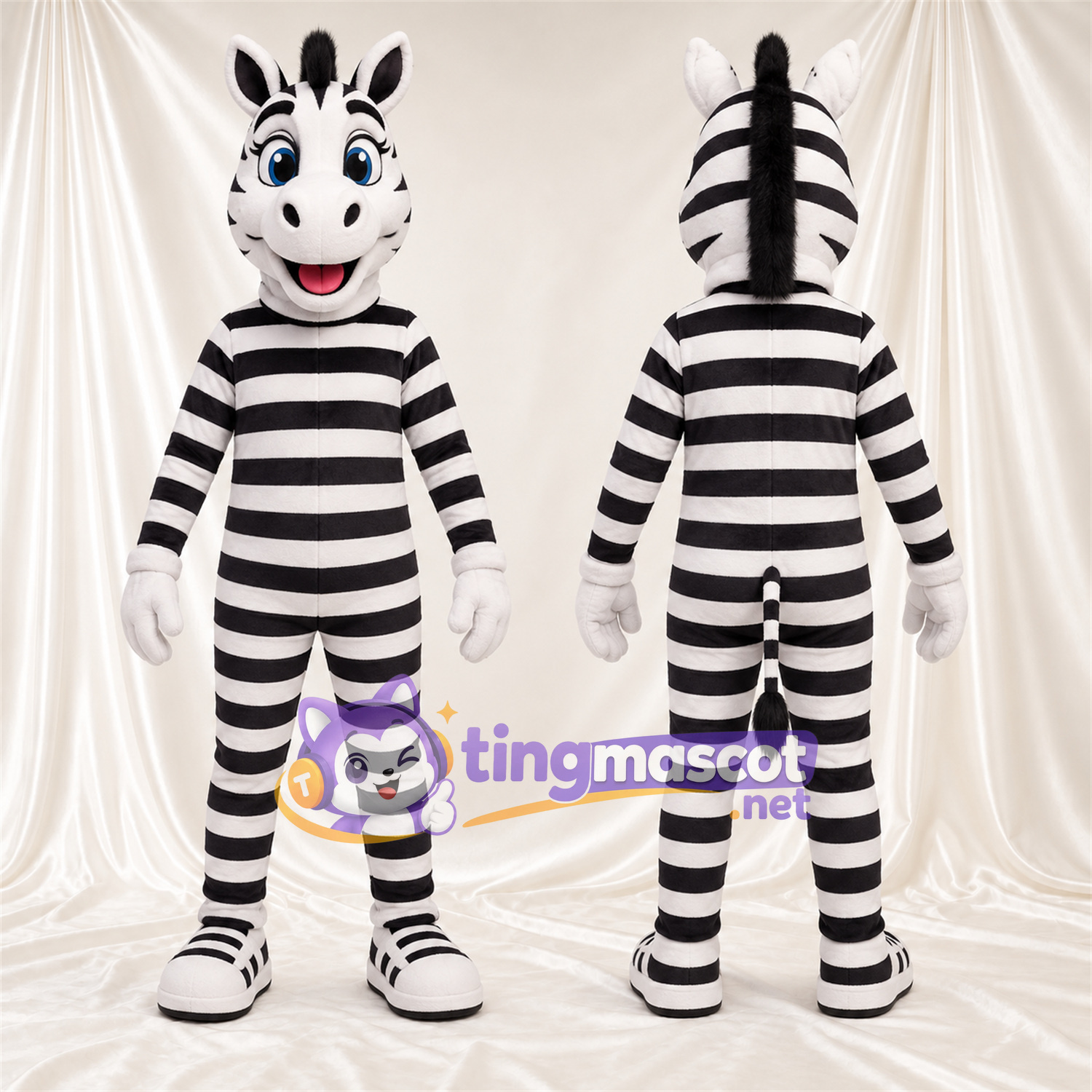 Black and White Zebra Mascot Costume - Blue Eyes and White Gloves Black and White Zebra Mascot Costume - Blue Eyes and White Gloves