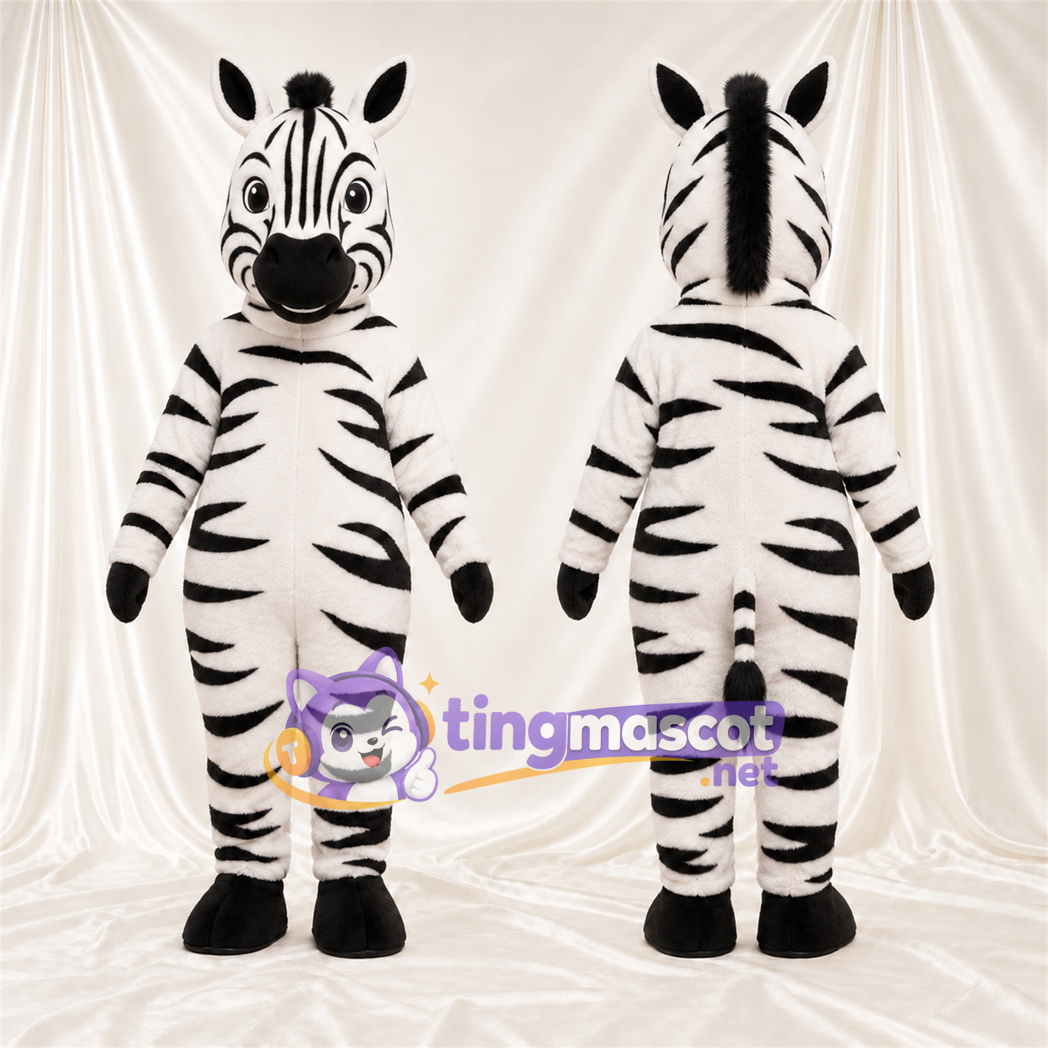 Black and White Zebra Mascot Costume - Black Muzzle and Upright Mane