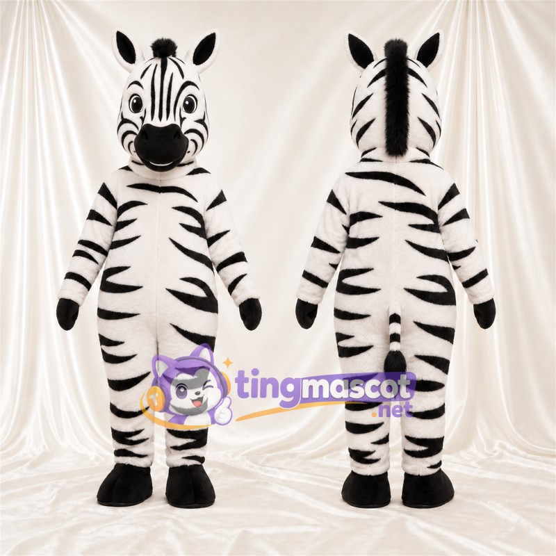 Black and White Zebra Mascot Costume - Black Muzzle and Upright Mane