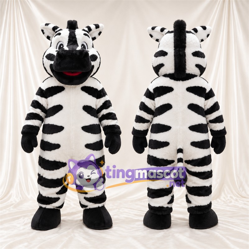 Maskottchenkostüm Zebra – schwarz / weiß – Breite Streifen; Schnauze (schwarz)