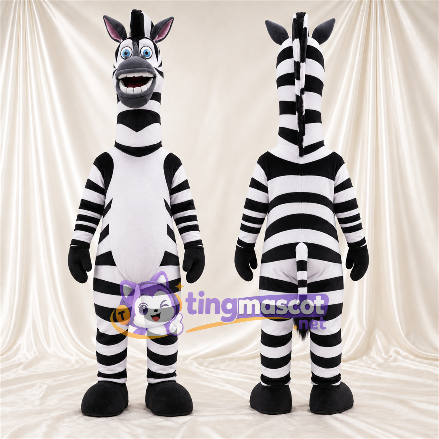 Maskottchenkostüm Zebra – schwarz / weiß – Langer Hals; Augen (blau) Maskottchenkostüm Zebra – schwarz / weiß – Langer Hals; Augen (blau)