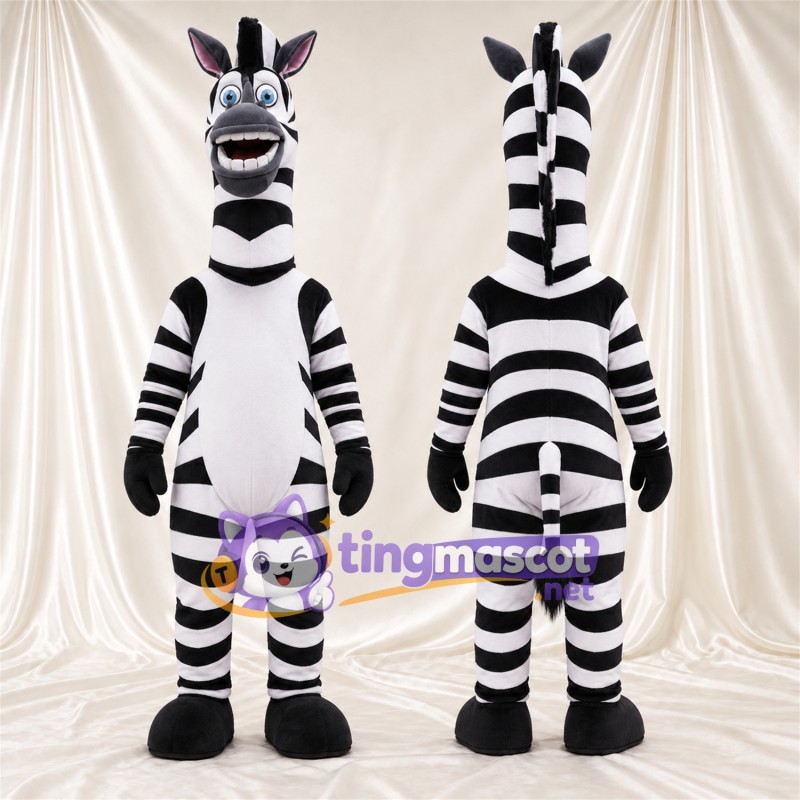 Maskottchenkostüm Zebra – schwarz / weiß – Langer Hals; Augen (blau)
