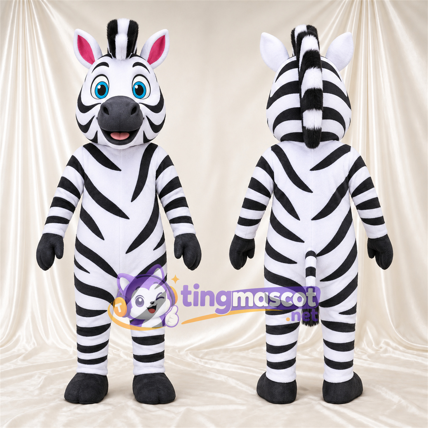 Black and White Zebra Mascot Costume - Blue Eyes and Pink Inner Ears Black and White Zebra Mascot Costume - Blue Eyes and Pink Inner Ears