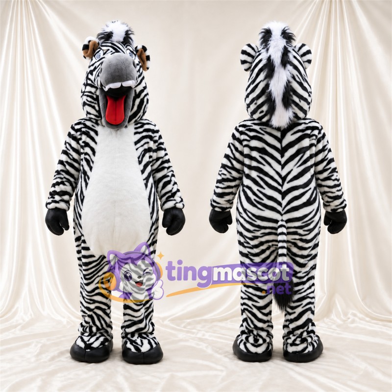 Costume de mascotte Zèbre – noir / blanc – Bouche ouverte; Langue (rouge)