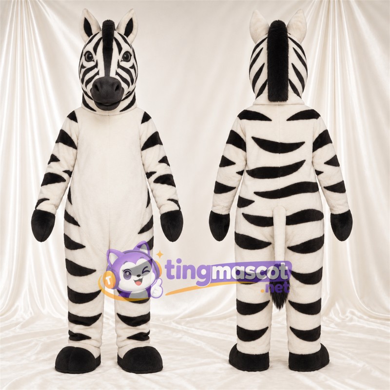 Maskottchenkostüm Zebra – schwarz / weiß – Lange Schnauze; Breite Streifen