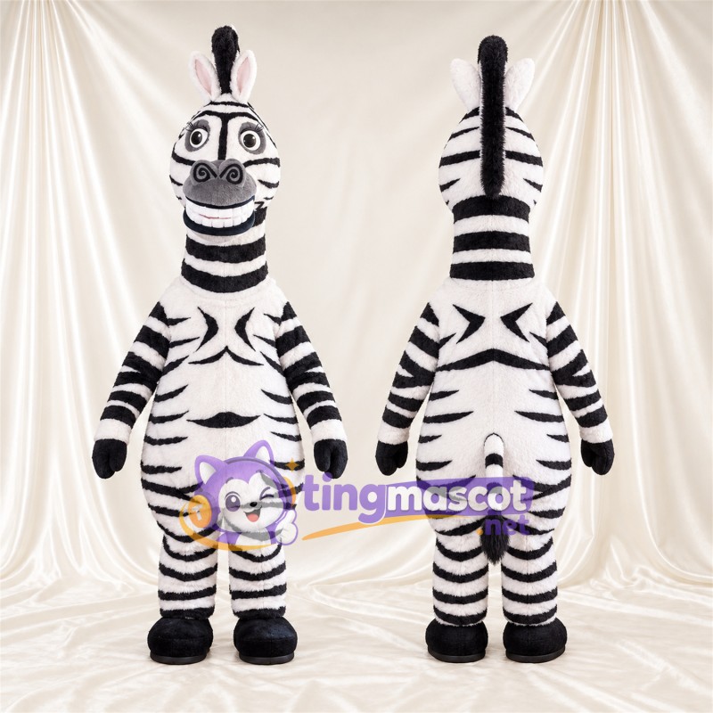 Costume de mascotte Zèbre – noir / blanc – Long cou; Sourire avec dents