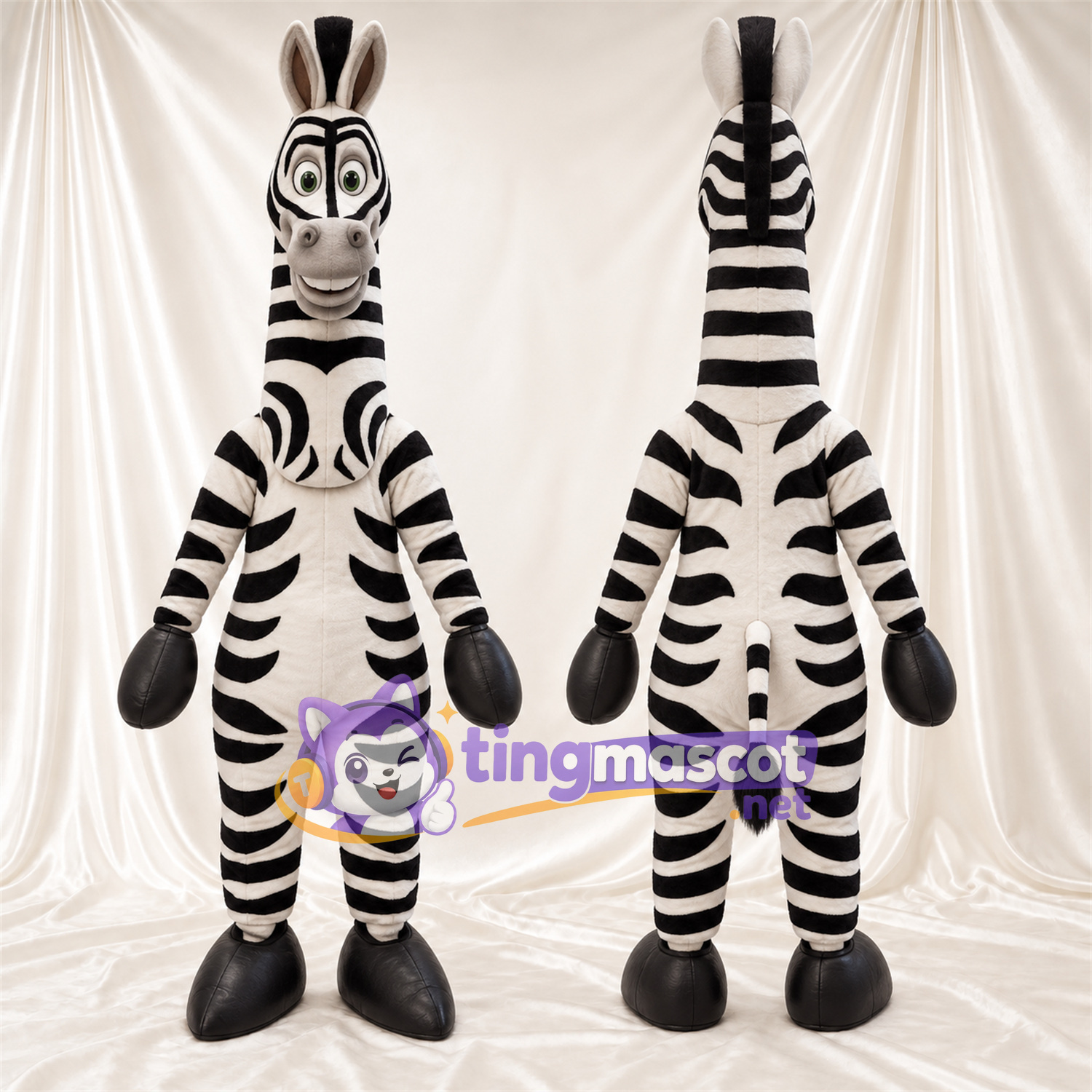 Maskottchenkostüm Zebra – schwarz / weiß – Langer Hals; Hufe (schwarz) Maskottchenkostüm Zebra – schwarz / weiß – Langer Hals; Hufe (schwarz)