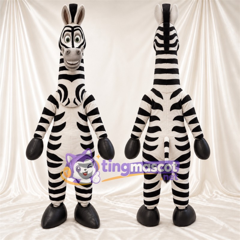 Maskottchenkostüm Zebra – schwarz / weiß – Langer Hals; Hufe (schwarz)
