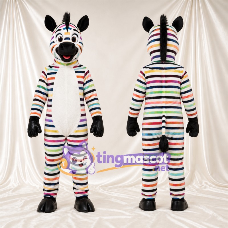 Costume de mascotte Zèbre – multicolore – Ventre (blanc); Fines rayures