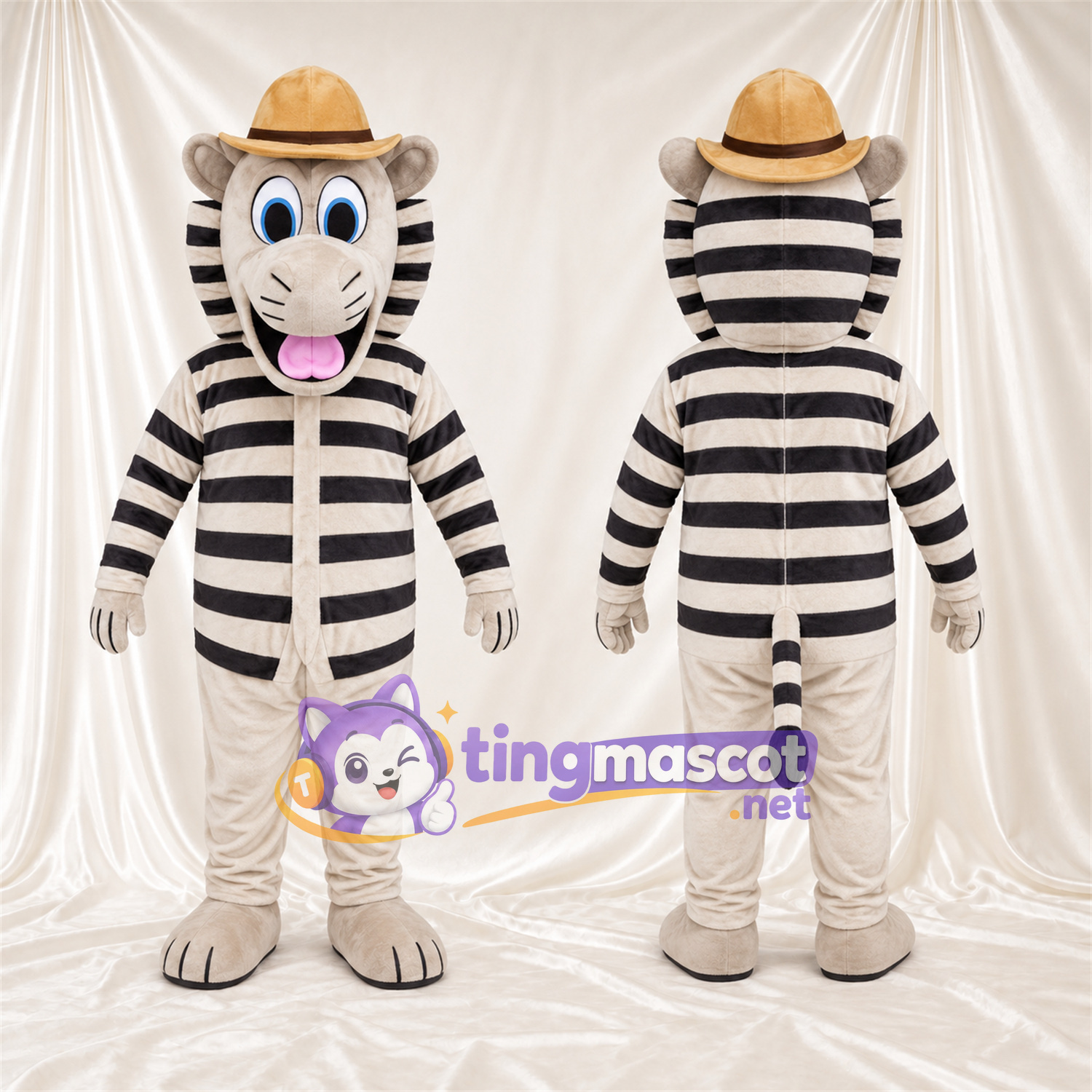 Costume de mascotte Zèbre – noir / blanc – Chapeau (brun clair) Costume de mascotte Zèbre – noir / blanc – Chapeau (brun clair)