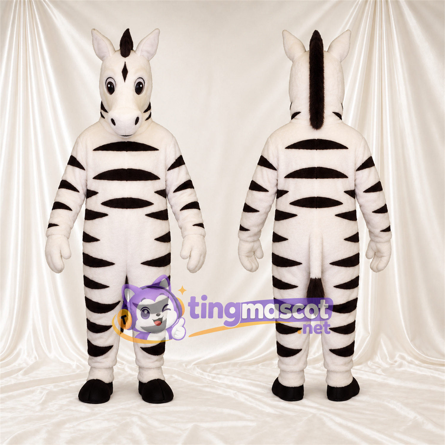 Maskottchenkostüm Zebra – schwarz / weiß – Breite Streifen; Handschuhe (weiß) Maskottchenkostüm Zebra – schwarz / weiß – Breite Streifen; Handschuhe (weiß)