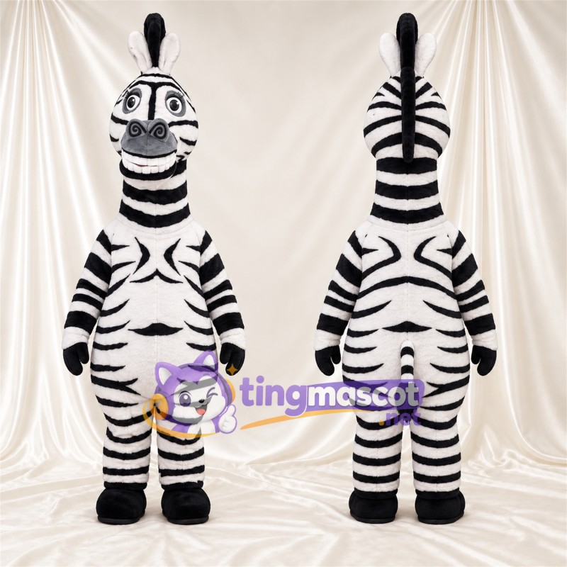 Maskottchenkostüm Zebra – schwarz / weiß – Langer Hals; Breites Zahngrinsen