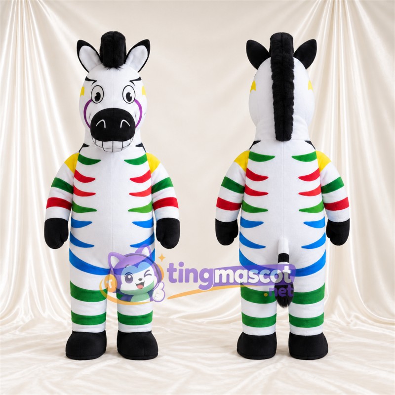 Costume de mascotte Zèbre – multicolore – Sabots (noir); Larges rayures