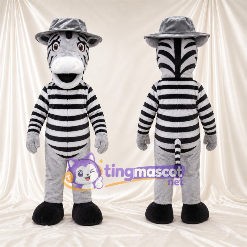 Costume de mascotte Zèbre – noir / blanc – Chapeau (gris)