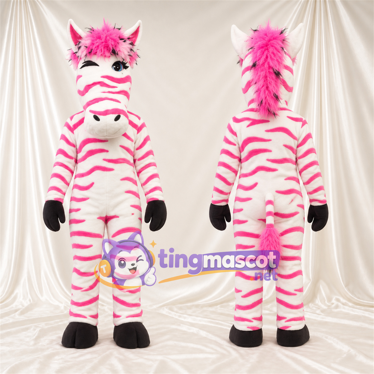 Maskottchenkostüm Zebra – rosa / weiß Maskottchenkostüm Zebra – rosa / weiß