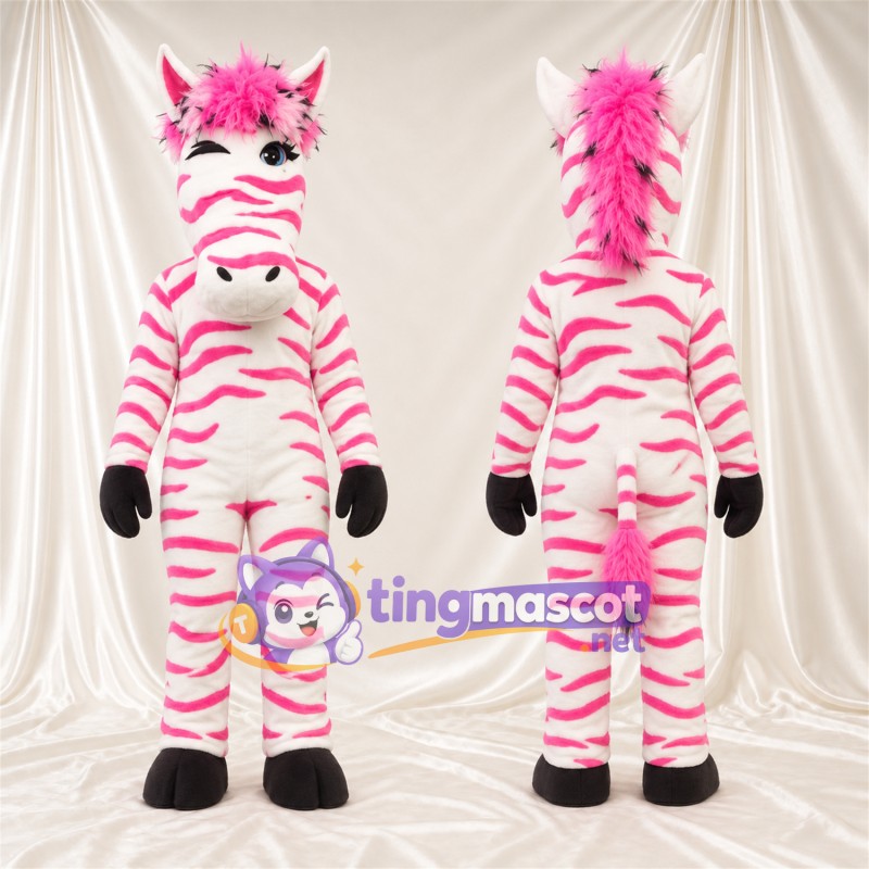 Maskottchenkostüm Zebra – rosa / weiß