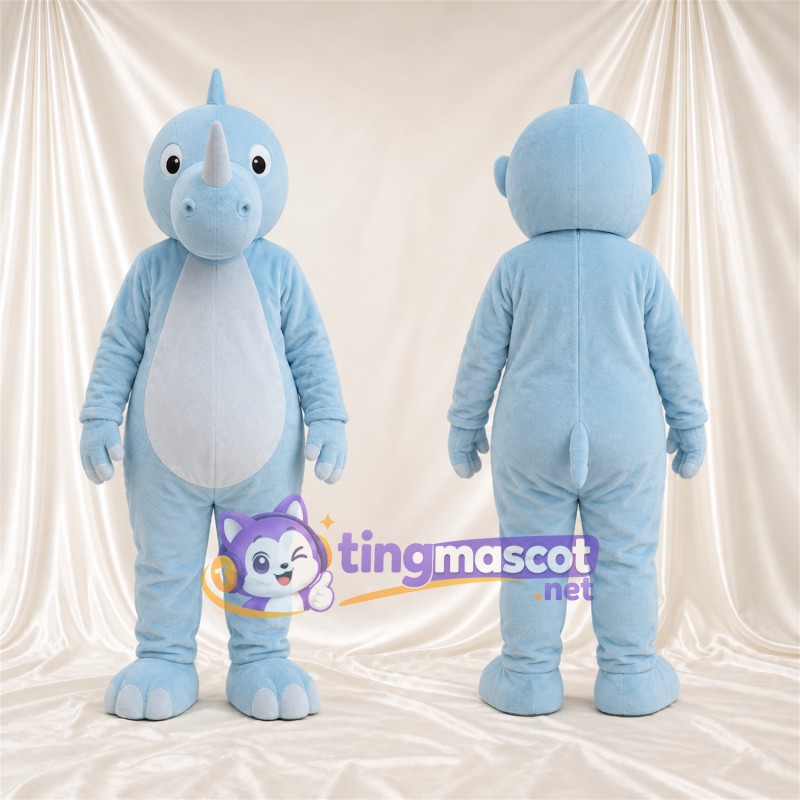 Blue Rhinoceros Mascot Costume - White Belly, Round Muzzle and White Nose Horn