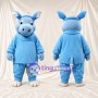 Blue Rhinoceros Mascot Costume - Blue Outfit, Cream Feet and White Nose Horn