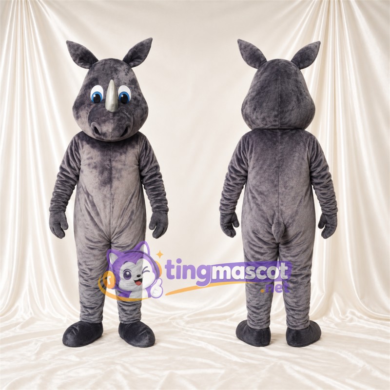 Maskottchenkostüm Nashorn – grau – Spitze Ohren; Augen (blau)