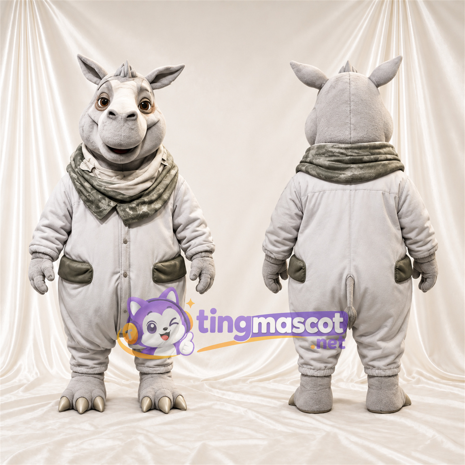 Costume de mascotte Rhinocéros – gris – Écharpe Costume de mascotte Rhinocéros – gris – Écharpe