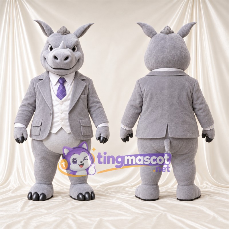 Costume de mascotte Rhinocéros – gris – Costume (gris); Cravate (violet)