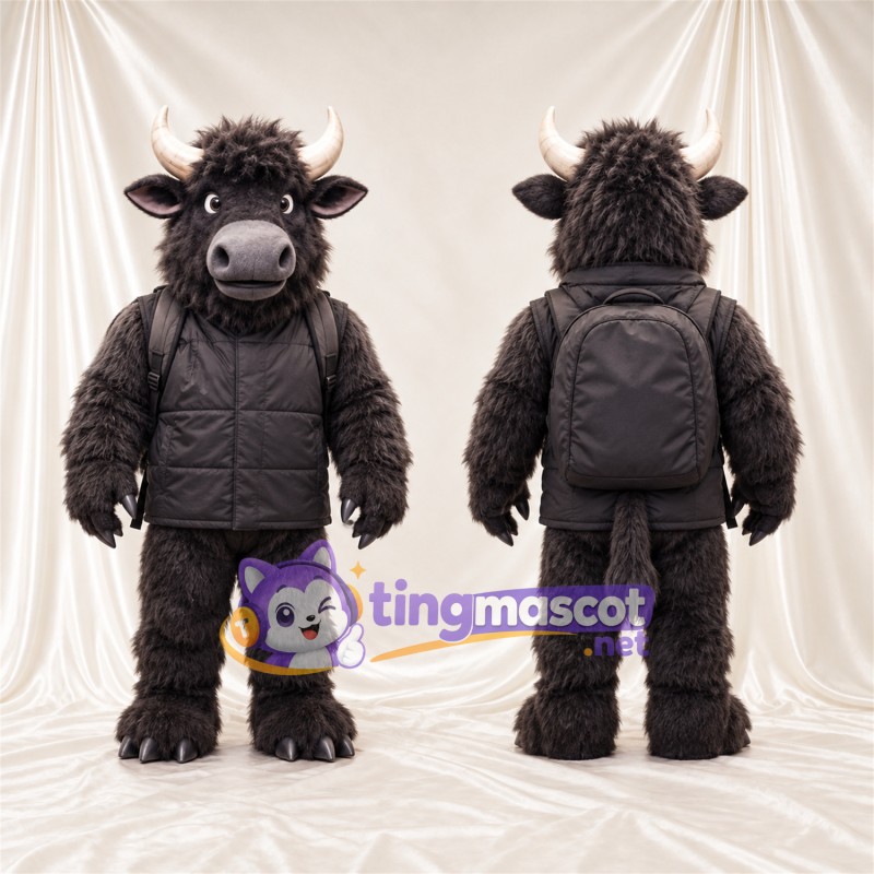 Black Bull Mascot Costume - Black Jacket and Backpack