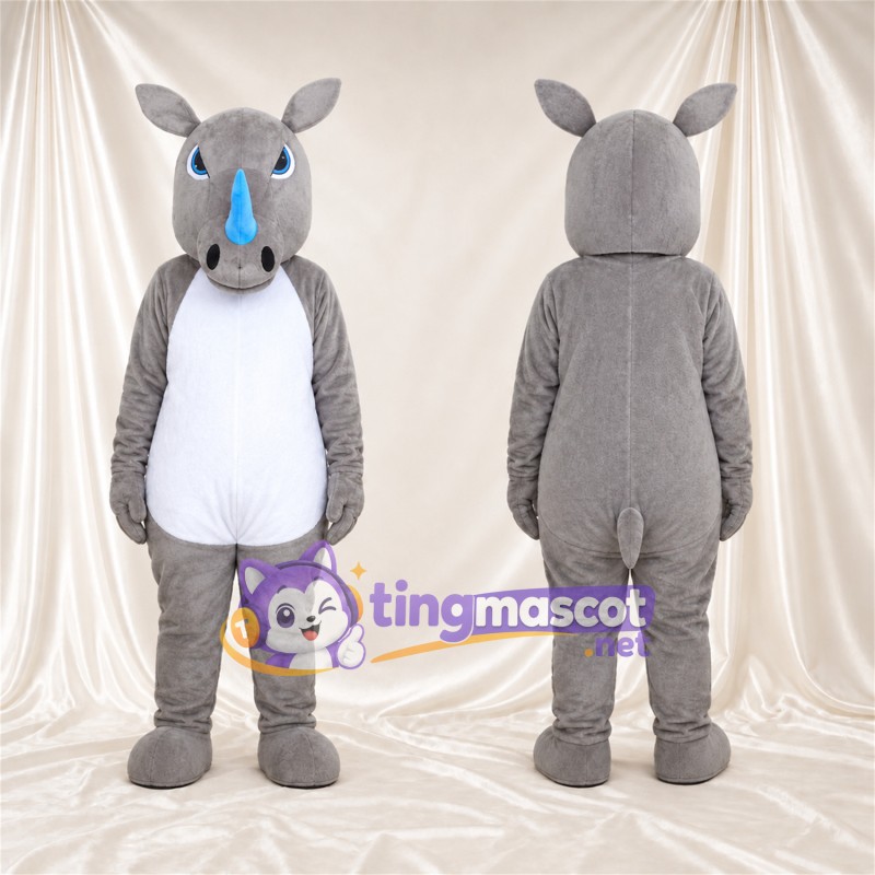 Costume de mascotte Rhinocéros – gris – Corne (bleu)