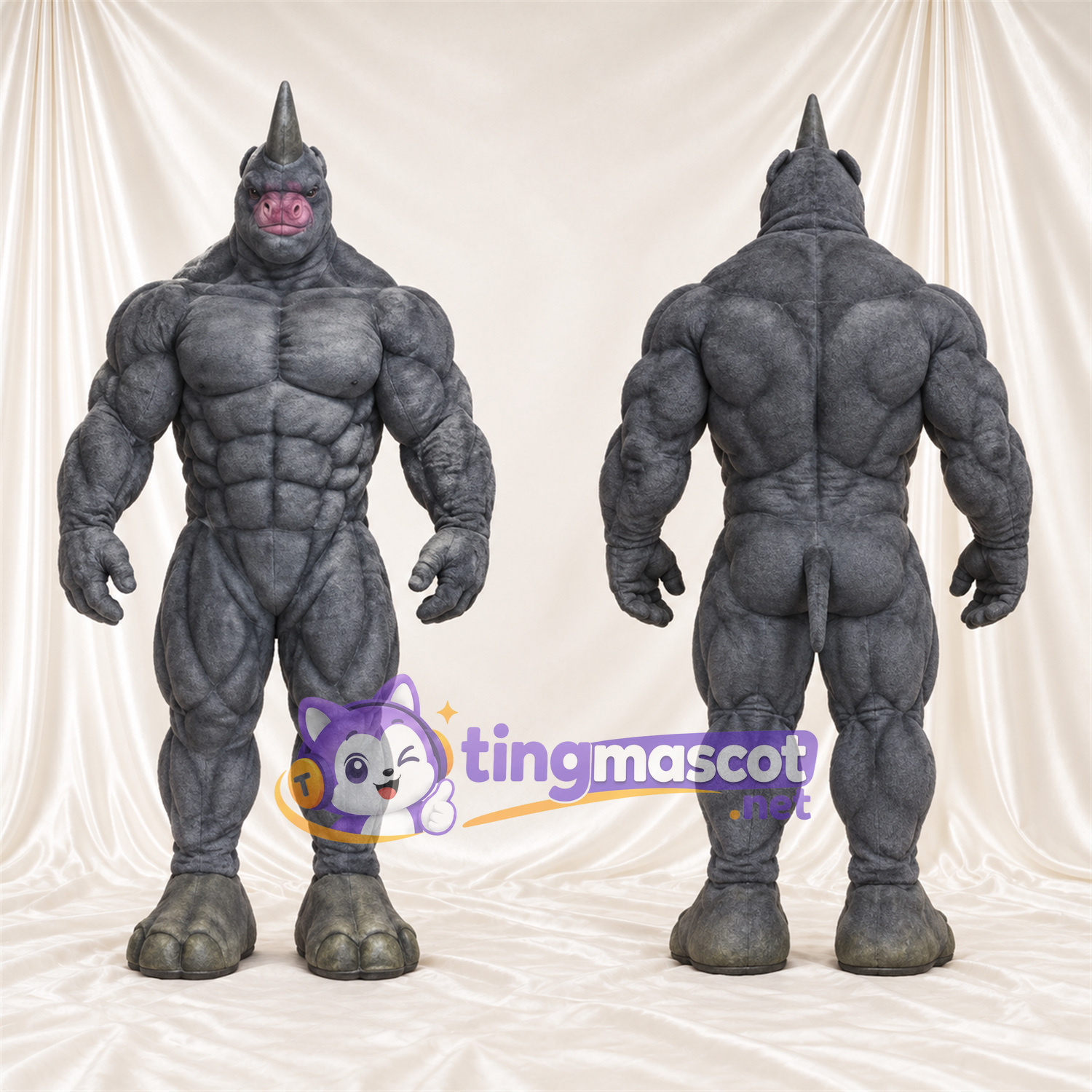 Costume de mascotte Rhinocéros – gris – Corps en armure Costume de mascotte Rhinocéros – gris – Corps en armure
