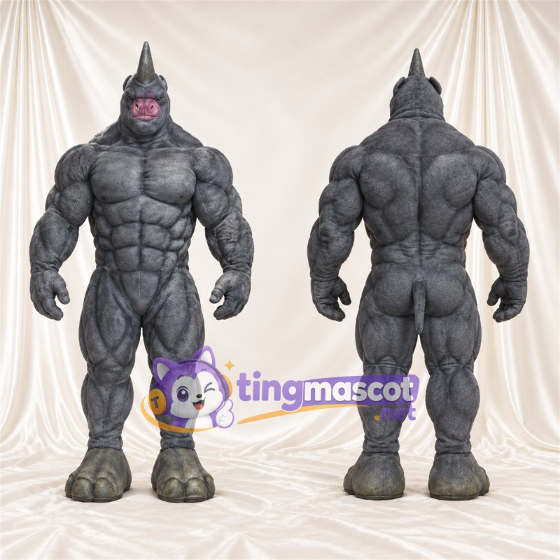 Costume de mascotte Rhinocéros – gris – Corps en armure