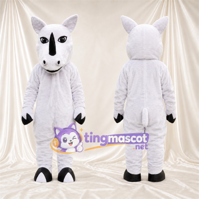 Costume de mascotte Rhinocéros – blanc – Corne (noir); Gants (noir)
