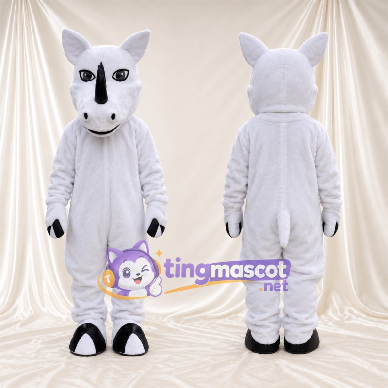 Costume de mascotte Rhinocéros – blanc – Corne (noir); Gants (gris)